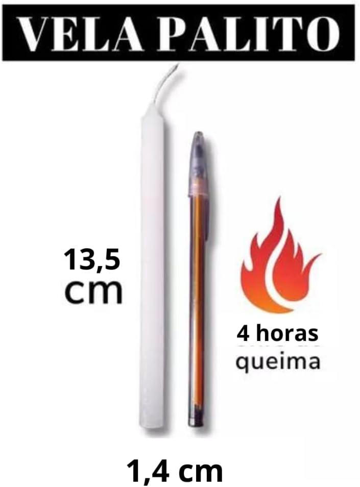 Pacote 10 Velas Palito Branca 13,5cm 100% Parafina Pura