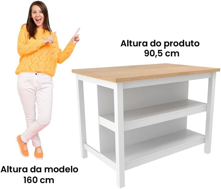 Ilha Cozinha Ditália 2 Prateleiras Branco