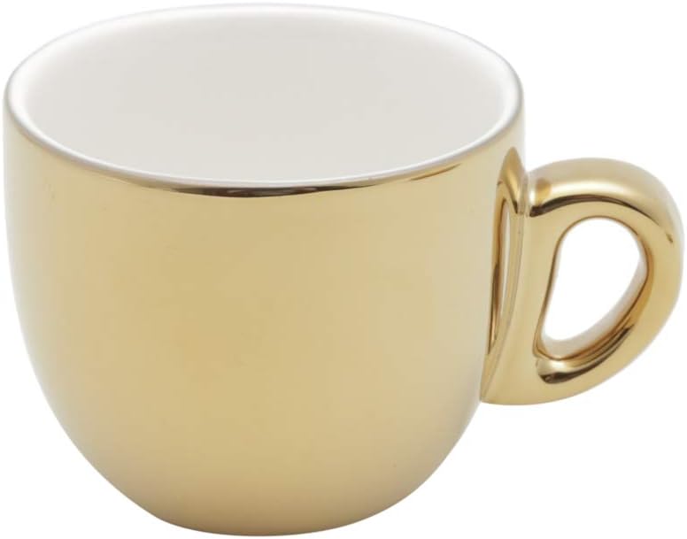 Conjunto 6 Xícaras de Café de Porcelana com Pires e Suporte Versa Branco/Dourado 90ml - Wolff