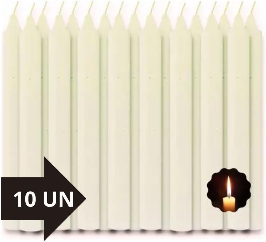 Pacote 10 Velas Palito Branca 13,5cm 100% Parafina Pura