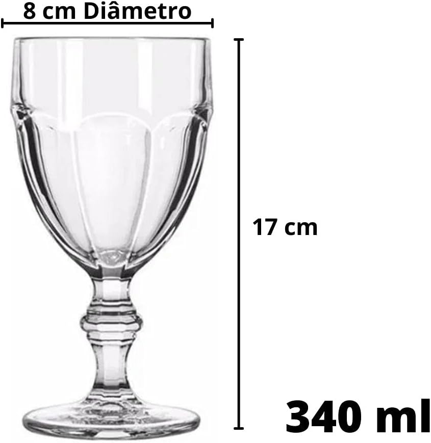 Jogo 6 Taças de Vidro Bristol para Água e Sobremesa 340ml - Cristal