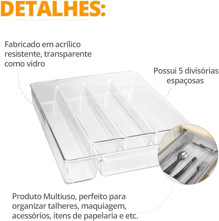 Organizador Porta Talher Cozinha Gaveta Divisória Multiuso