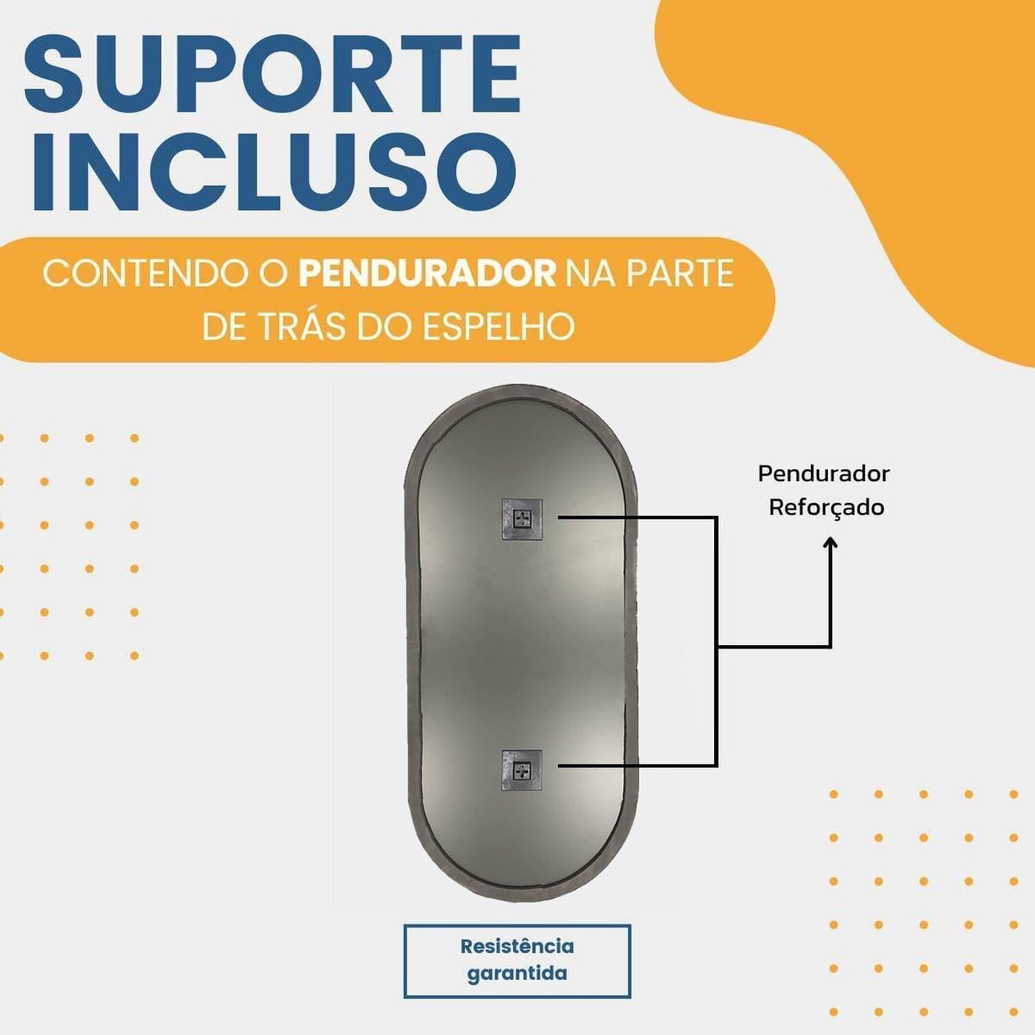 Espelho Decorativo modelo Cápsula de 110x50 com Suporte para Parede Caramelo