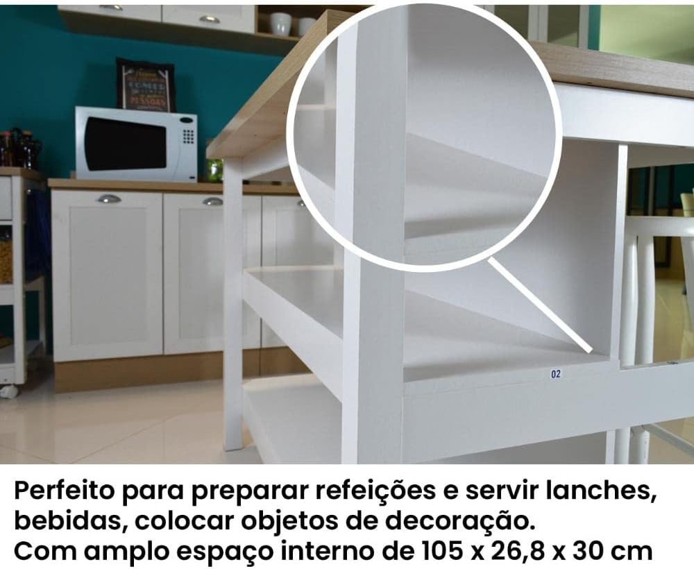 Ilha Cozinha Ditália 2 Prateleiras Branco