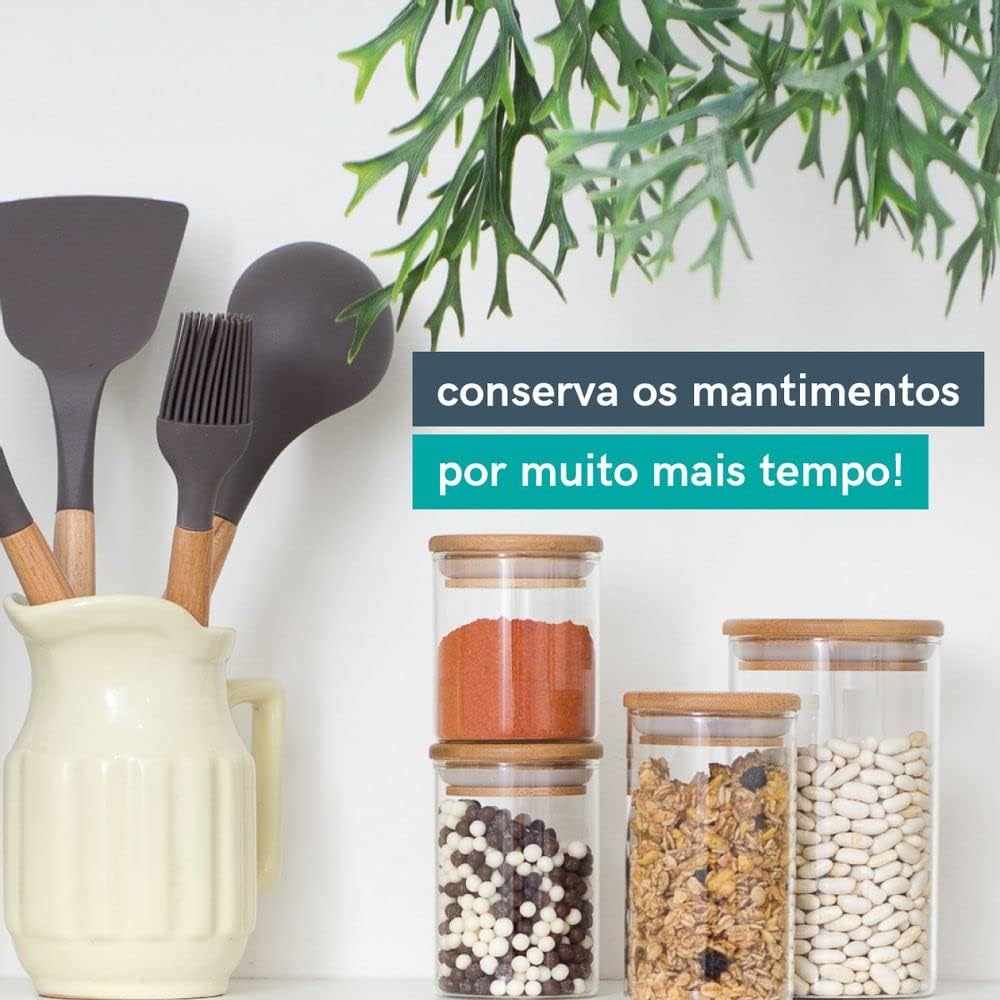 Potes de Vidro de Mantimentos com Tampa de Bambu 11 peças - Oikos