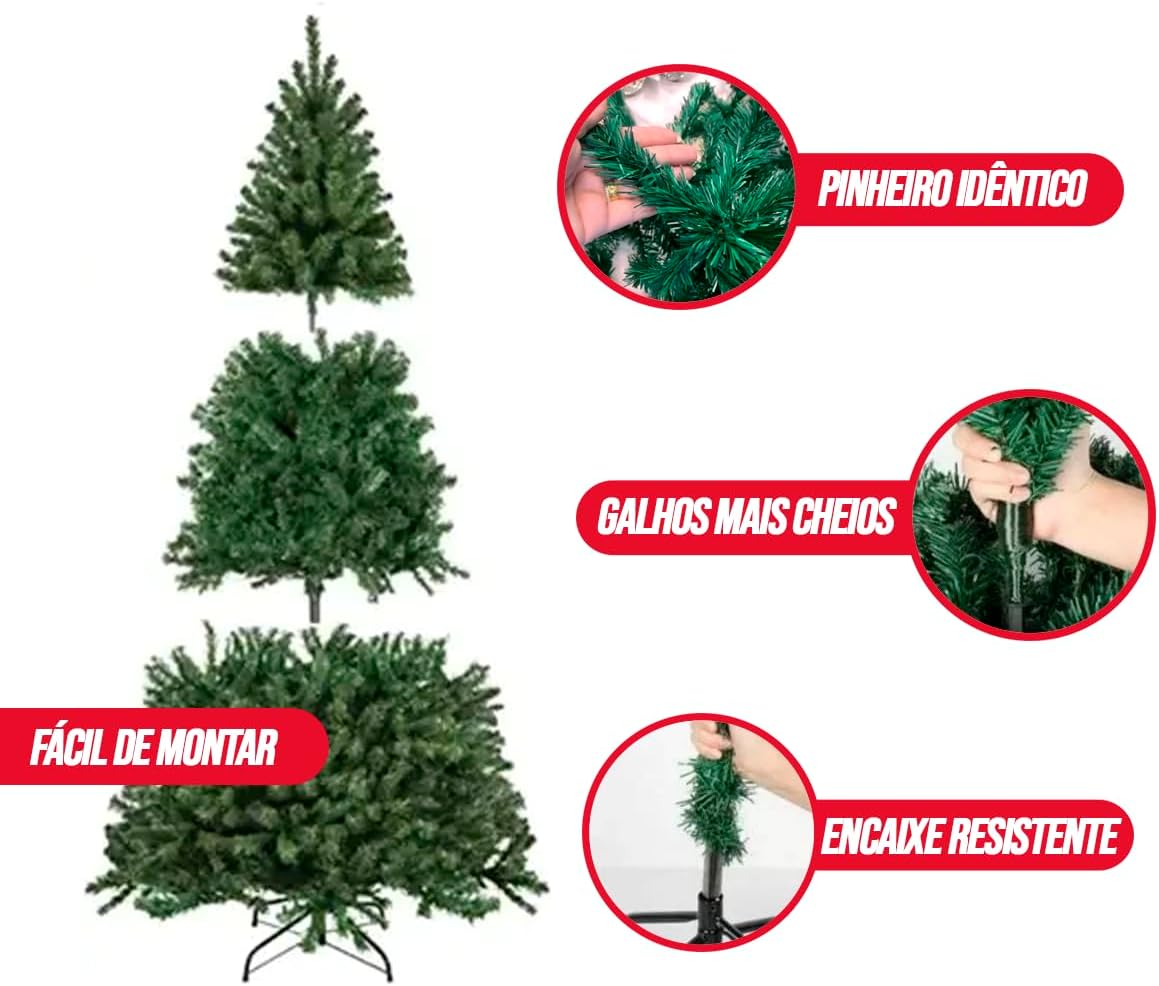 Árvore De Natal Luxo Pinheiro Verde Grande 900 Galhos 2,10m