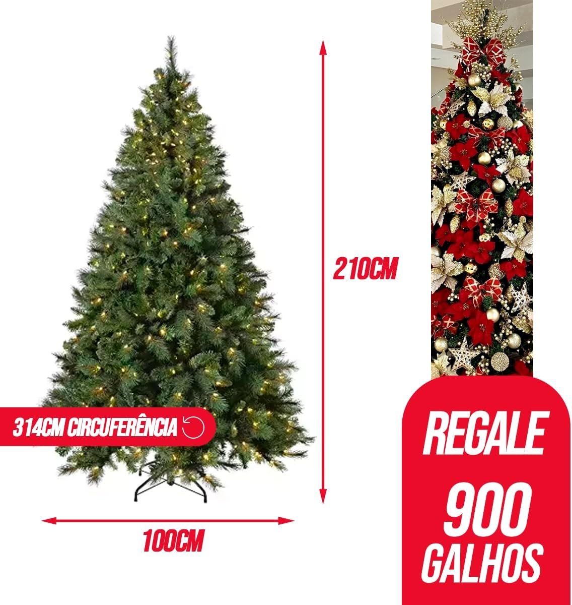 Árvore De Natal Luxo Pinheiro Verde Grande 900 Galhos 2,10m