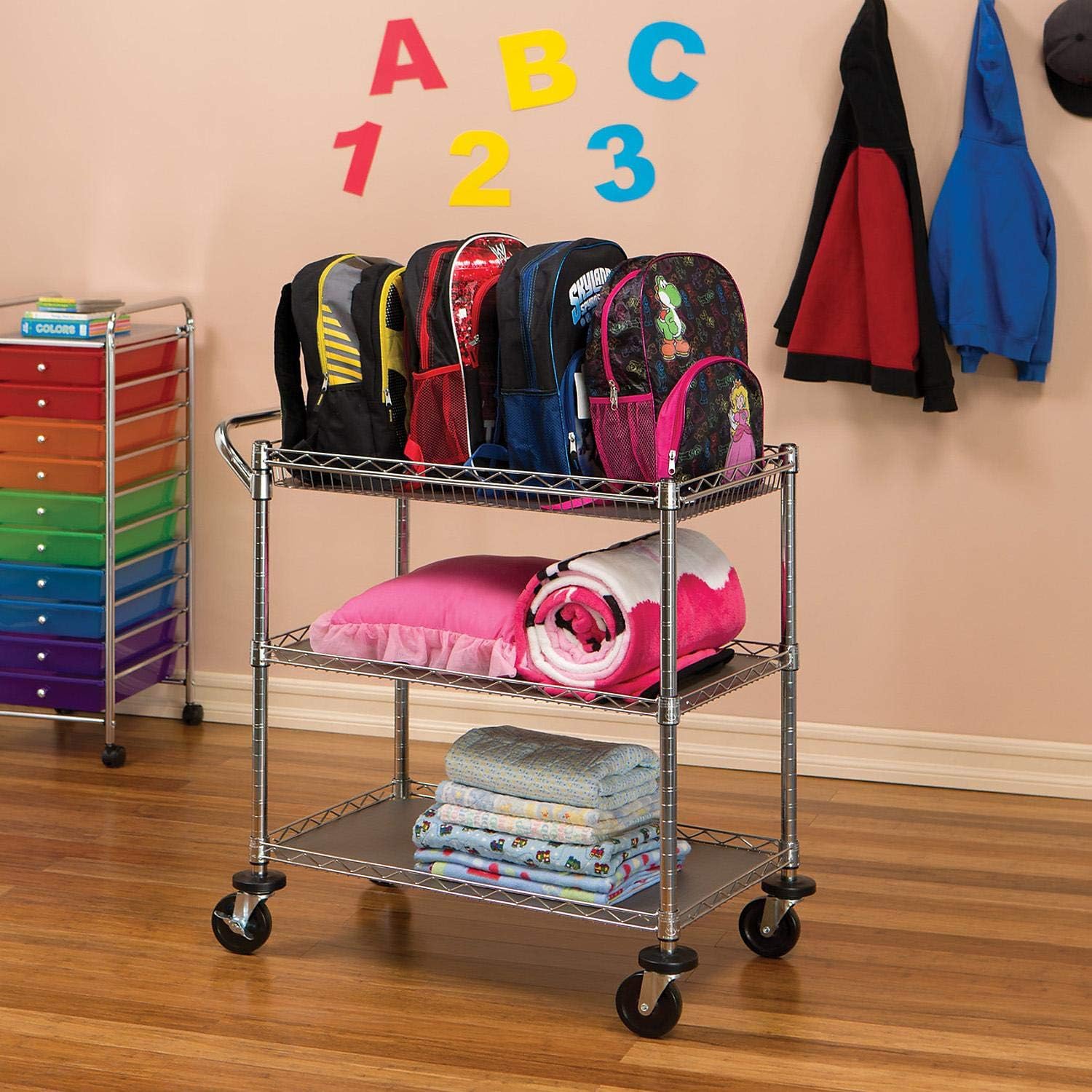 Carrinho Chá Café Aço Multiuso C/3 Prateleiras Rodas