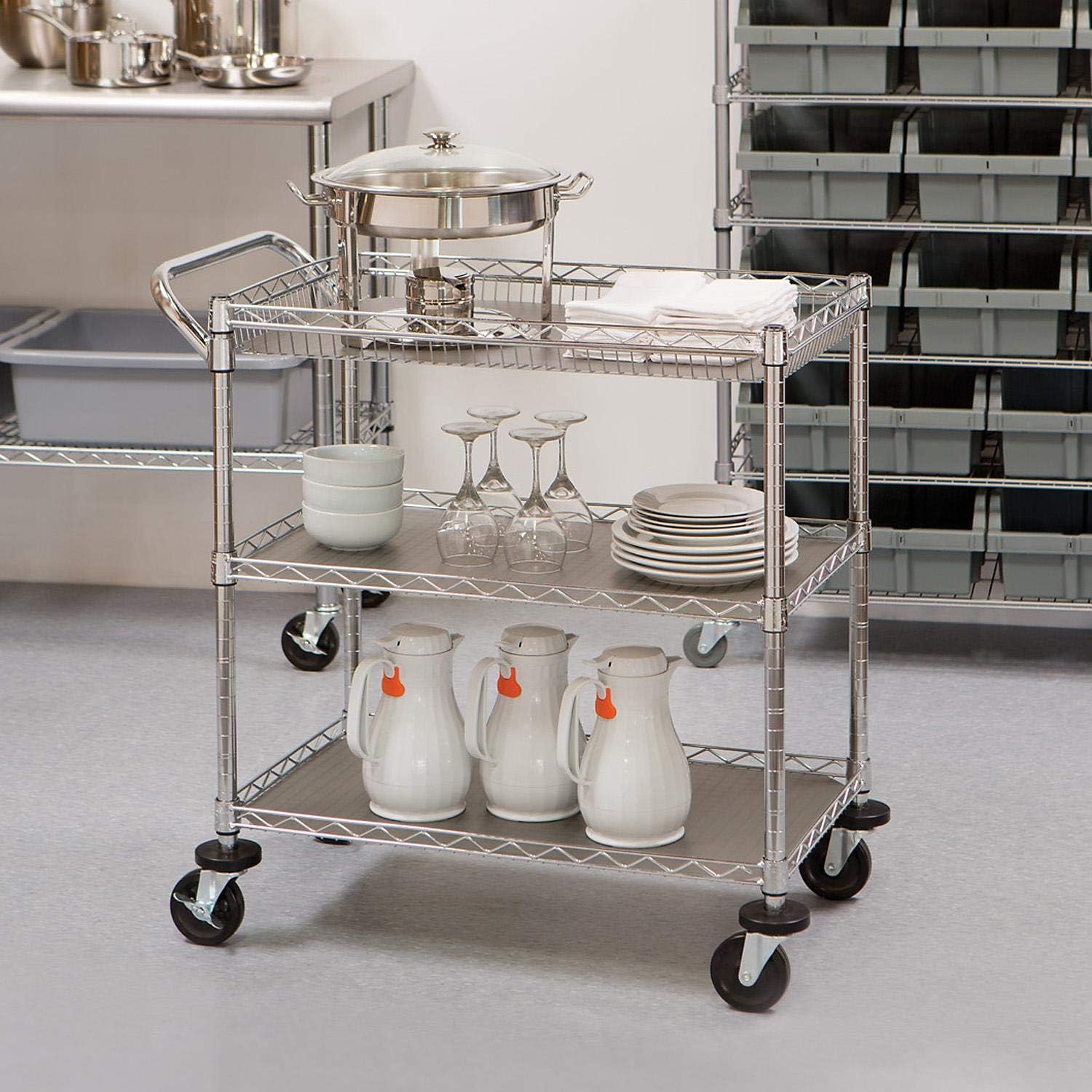Carrinho Chá Café Aço Multiuso C/3 Prateleiras Rodas