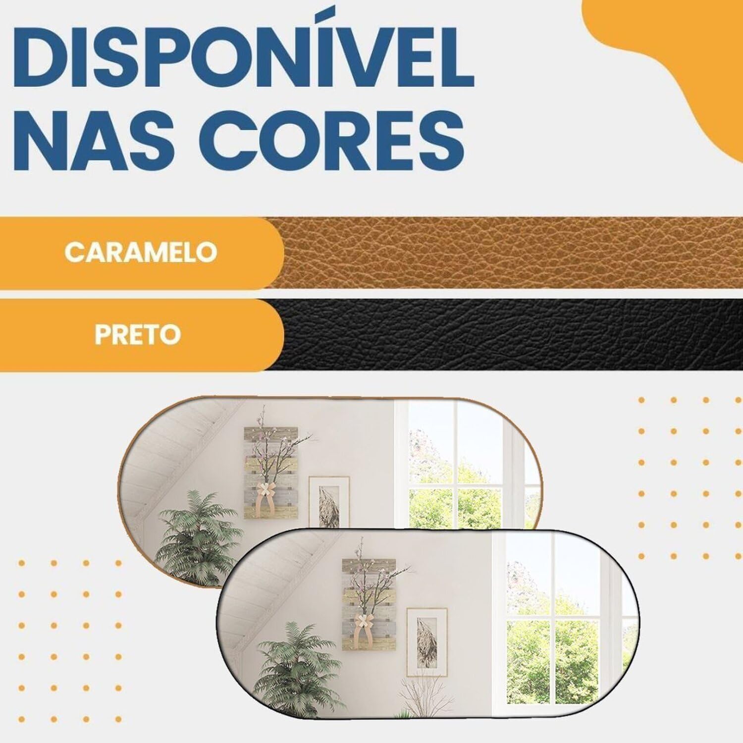 Espelho Decorativo modelo Cápsula de 110x50 com Suporte para Parede Caramelo