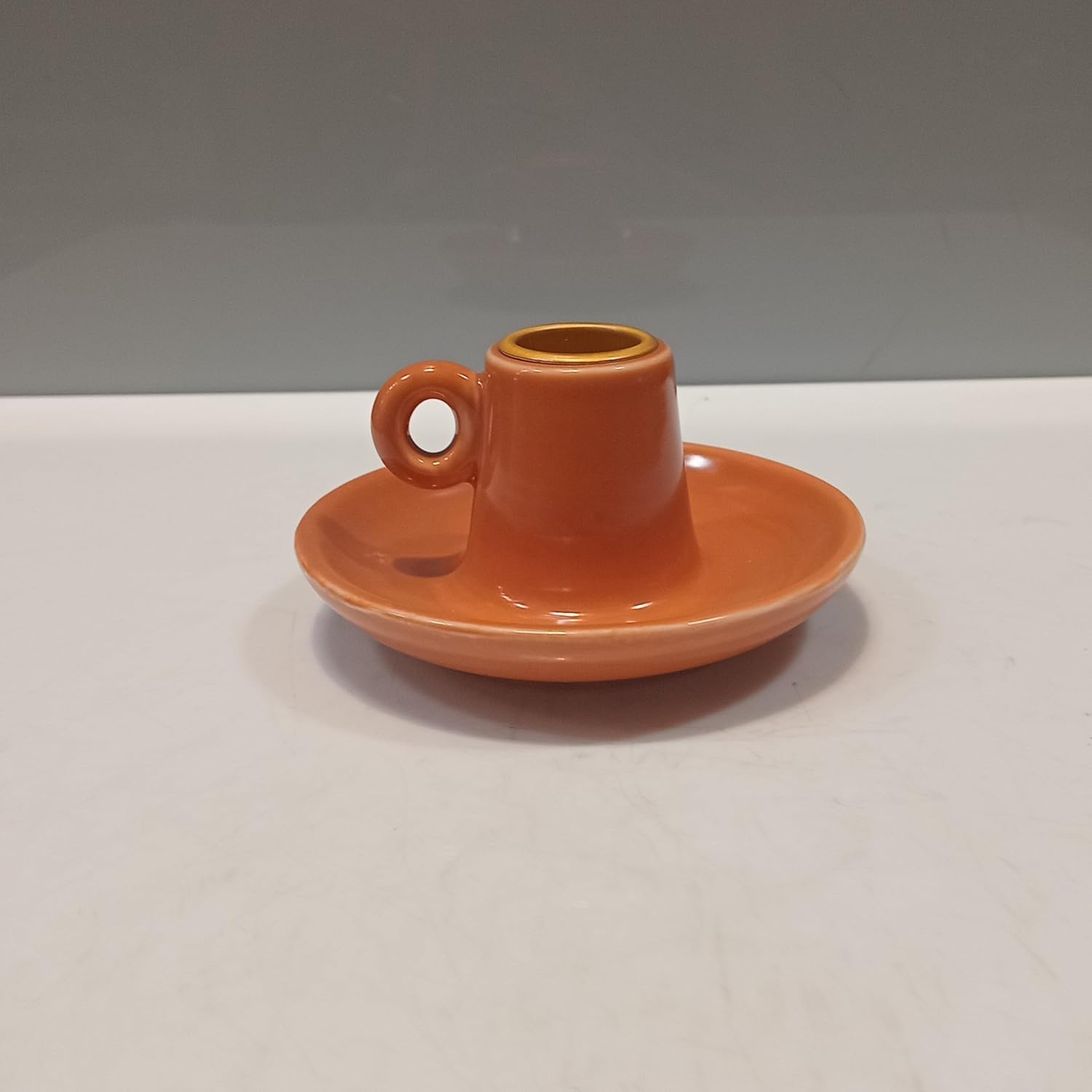 Castiçal Porta Vela Decorativa Cerâmica 6x11x11cm Laranja