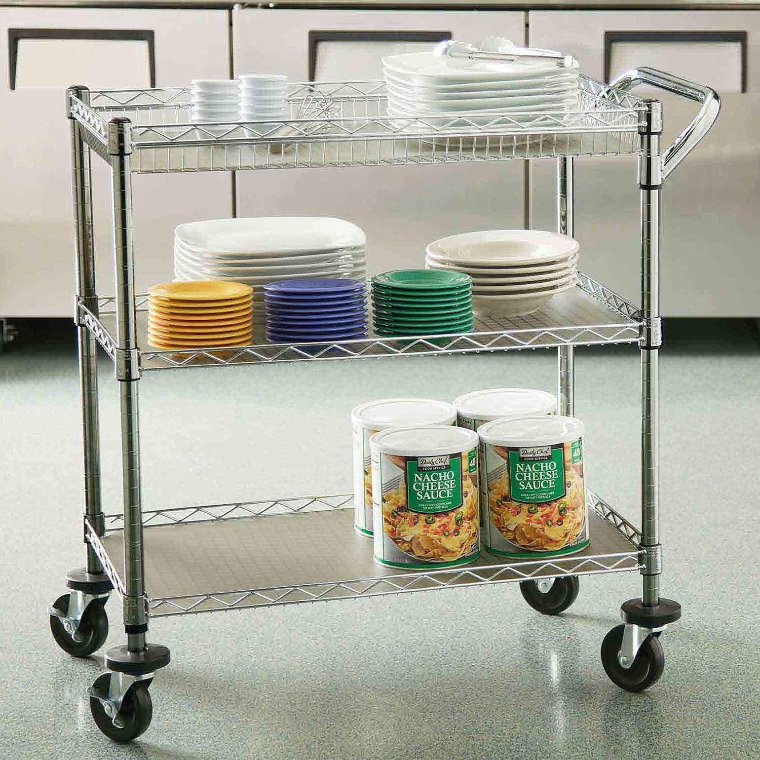 Carrinho Chá Café Aço Multiuso C/3 Prateleiras Rodas