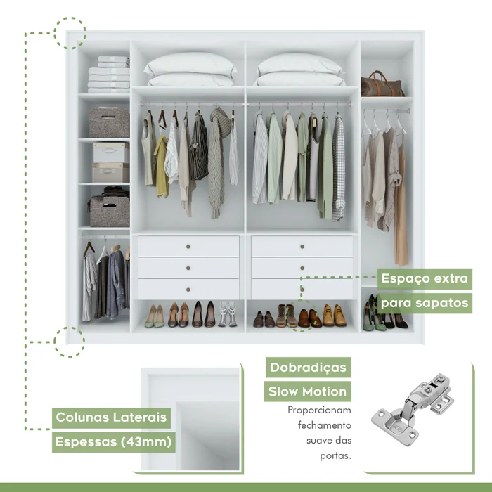 Guarda-Roupa 6 Portas 6 Gavetas 100% Mdf Detroid Branco